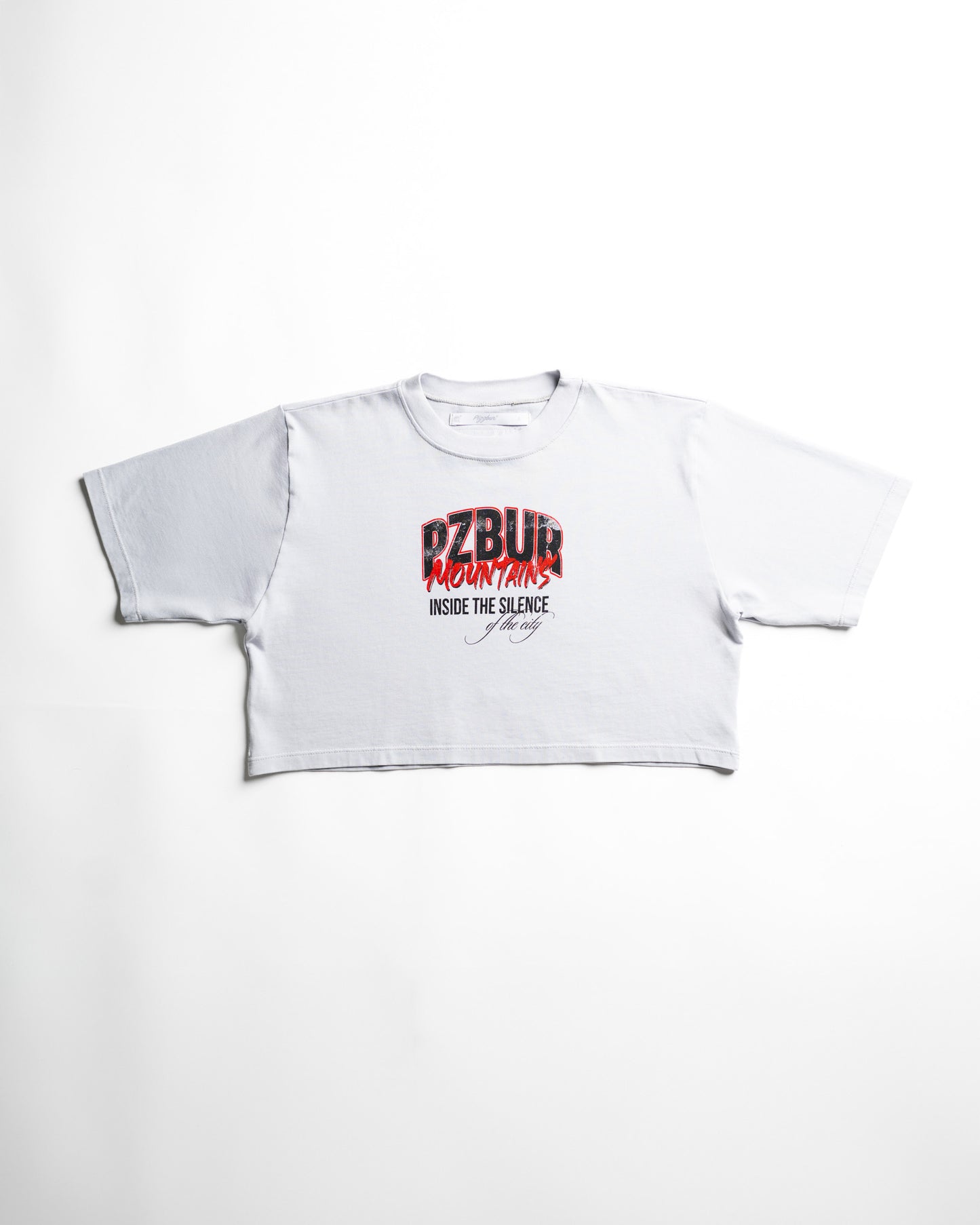 Camiseta Cropped Mountains - Gris azulado