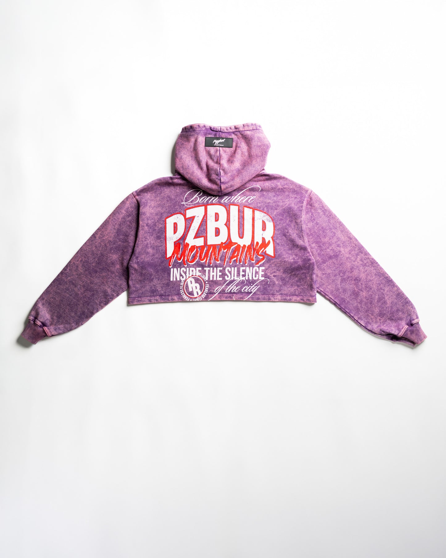 Cropped Hoodie Mountains - Morado acid wash