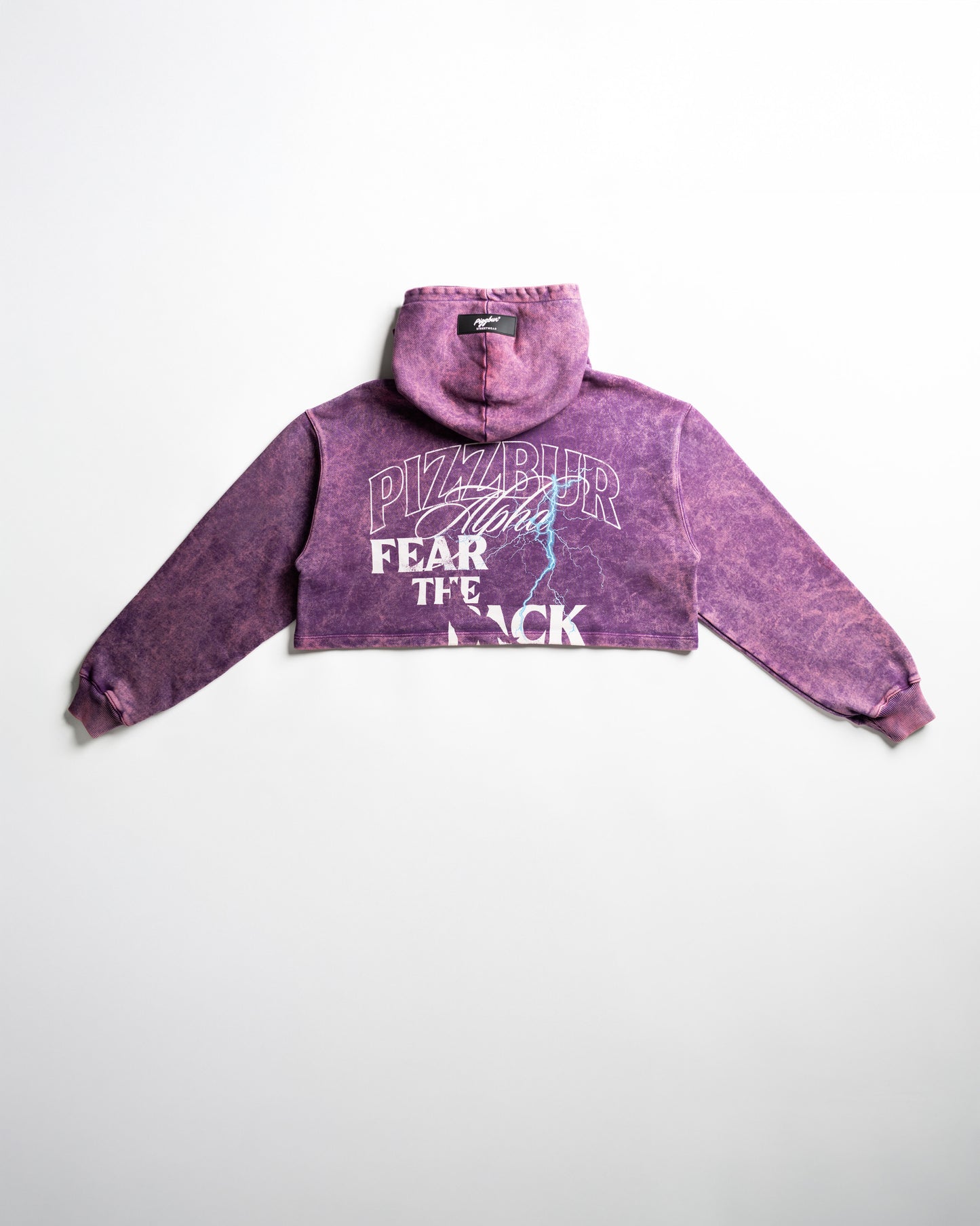 Cropped Hoodie Fear - Morado acid wash