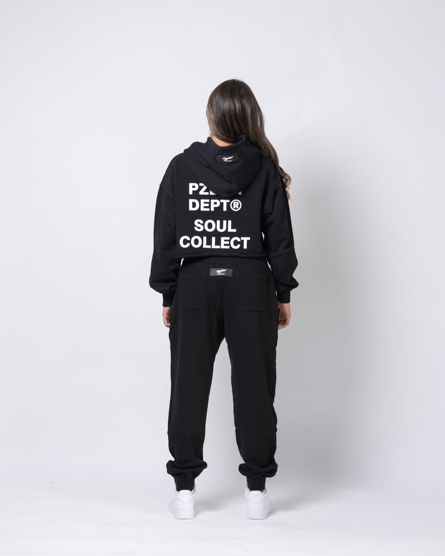 Dept Cropped Hoodie Alta - Negro