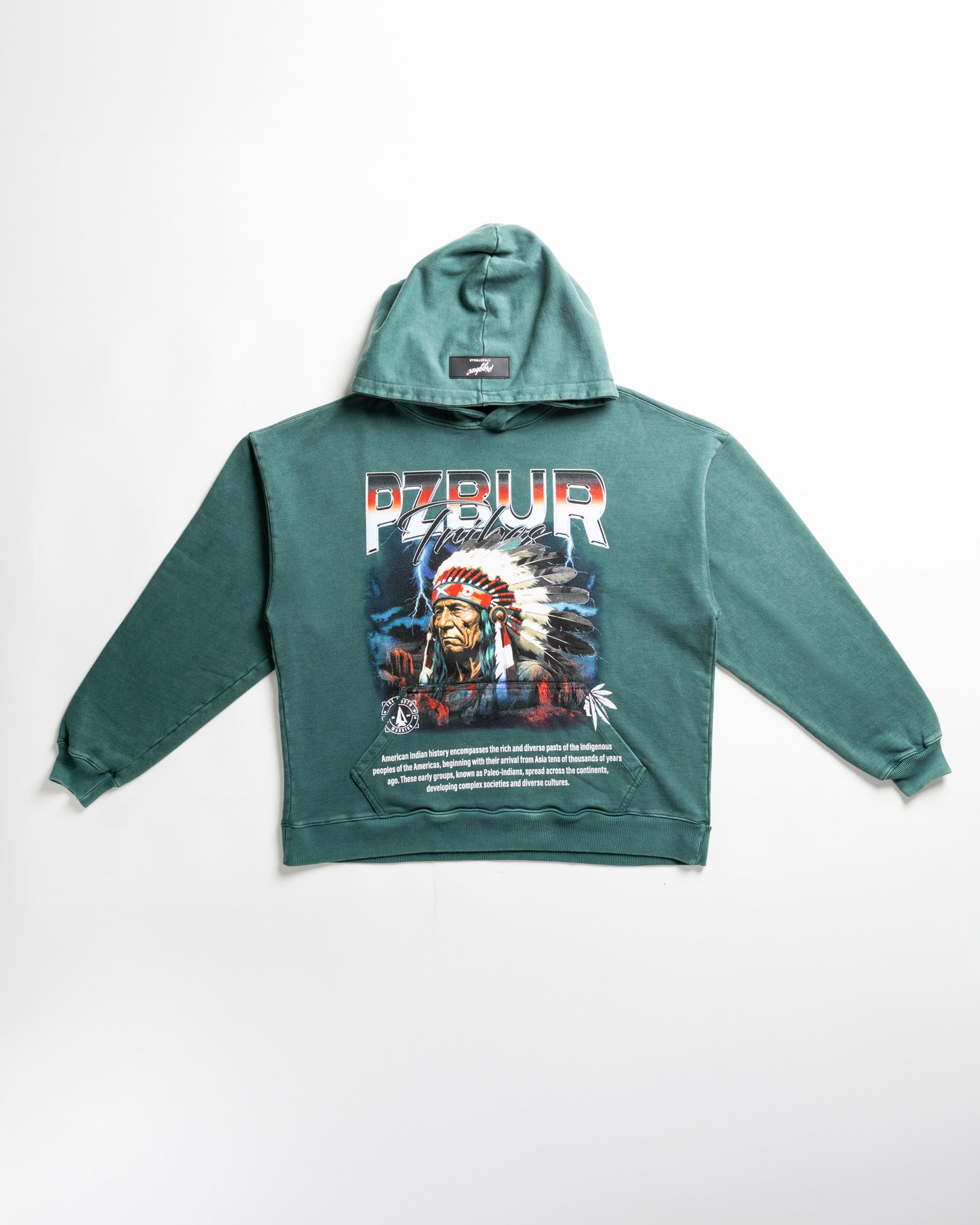 Hoodie Tribes - Pine green acid wash