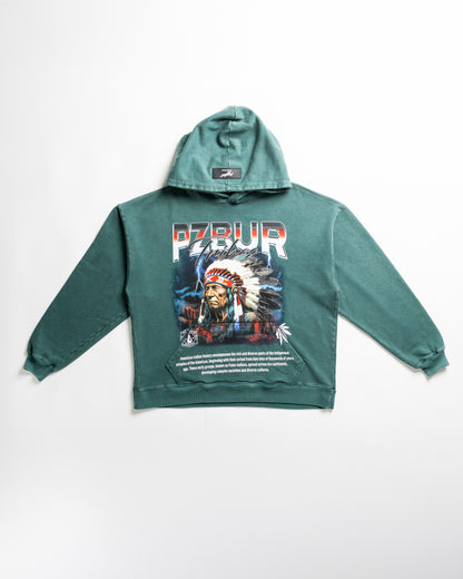 Hoodie Tribes - Pine green acid wash