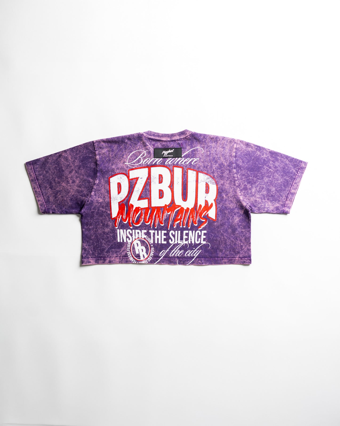 Camiseta Cropped Mountains - Morado acid wash