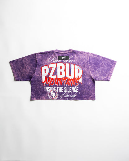 Camiseta Cropped Mountains - Morado acid wash