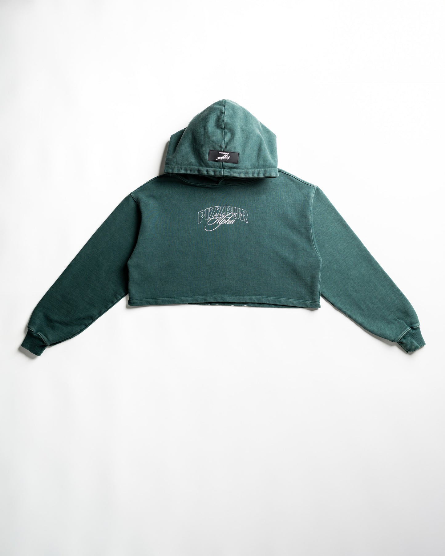 Cropped Hoodie Fear - Pine green acid wash