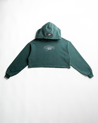 Cropped Hoodie Fear - Pine green acid wash