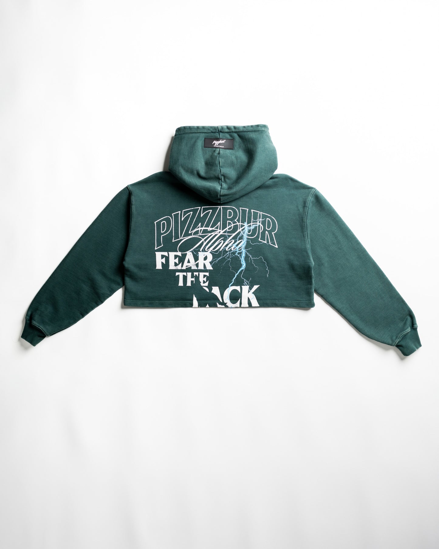 Cropped Hoodie Fear - Pine green acid wash