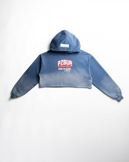 Cropped Hoodie Mountains - Vintage blue