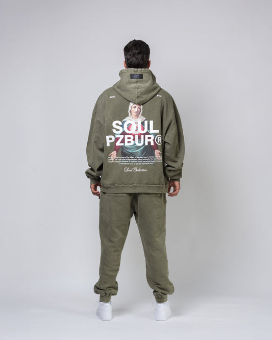 Hoodie Refuge - Verde Oliva Acid Wash