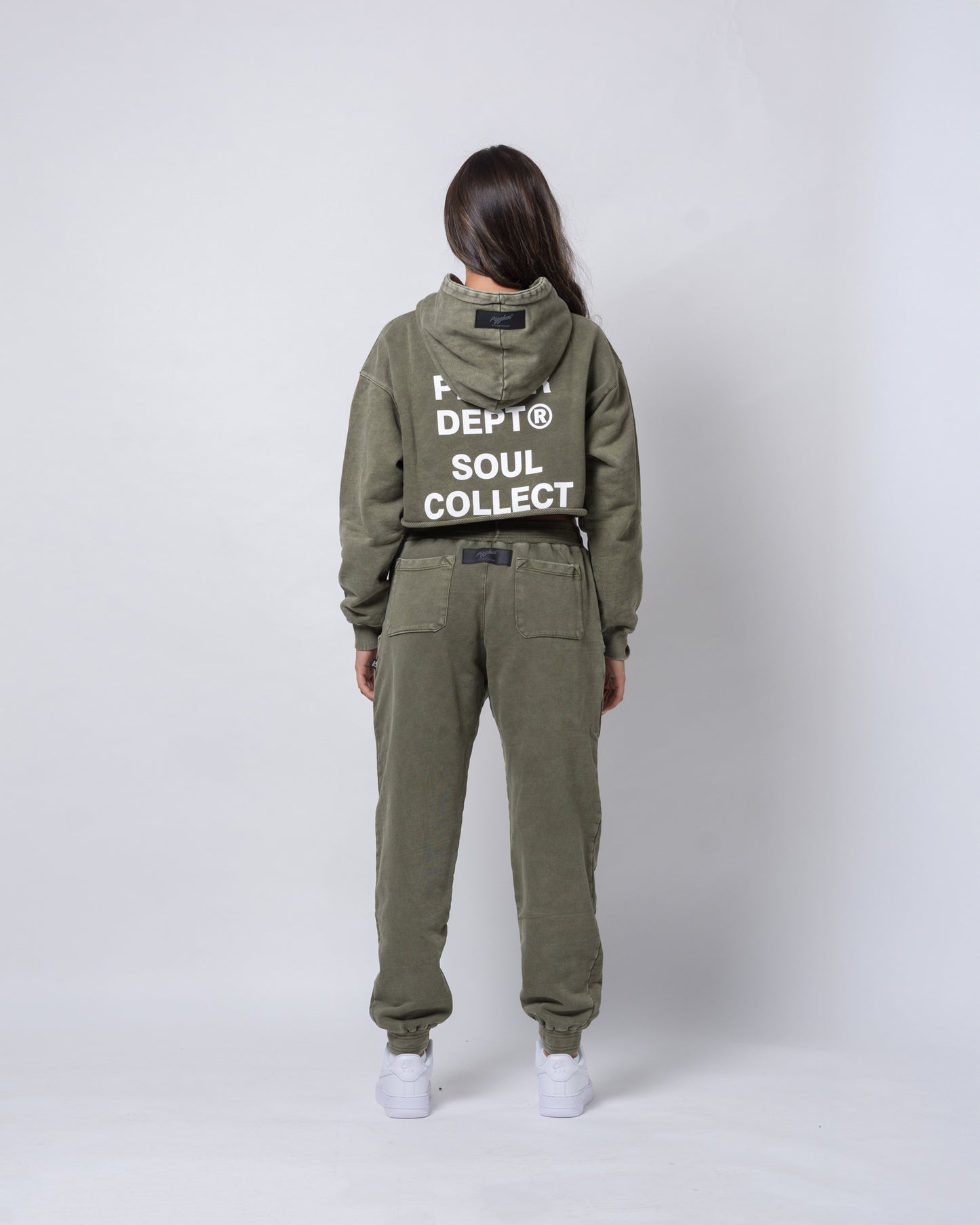 Dept Cropped Hoodie Alta - Verde Oliva Acid Wash