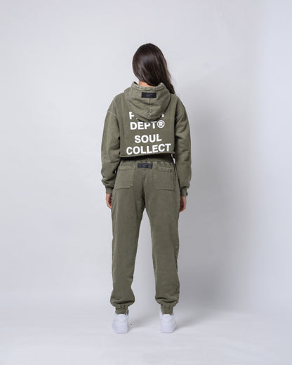 Dept Cropped Hoodie Alta - Verde Oliva Acid Wash
