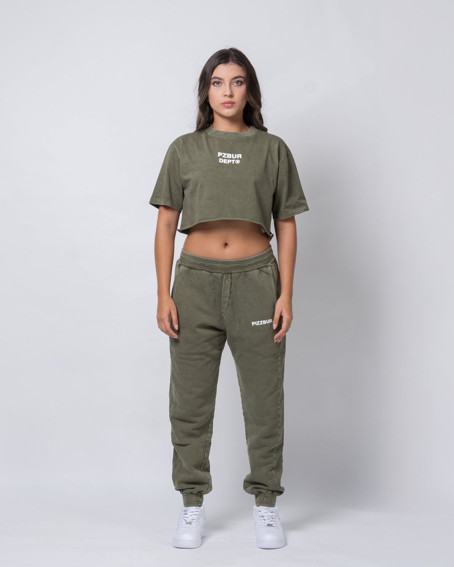 Camiseta Dept Corta Dama Alta - Verde Oliva Acid Wash