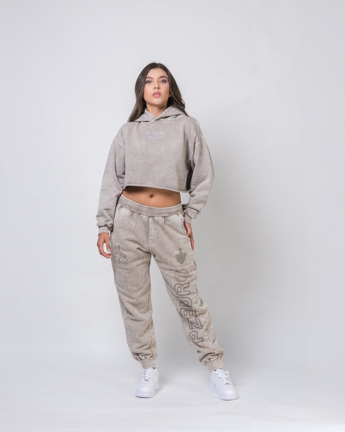 Dept Cropped Hoodie - Gris Acid Wash