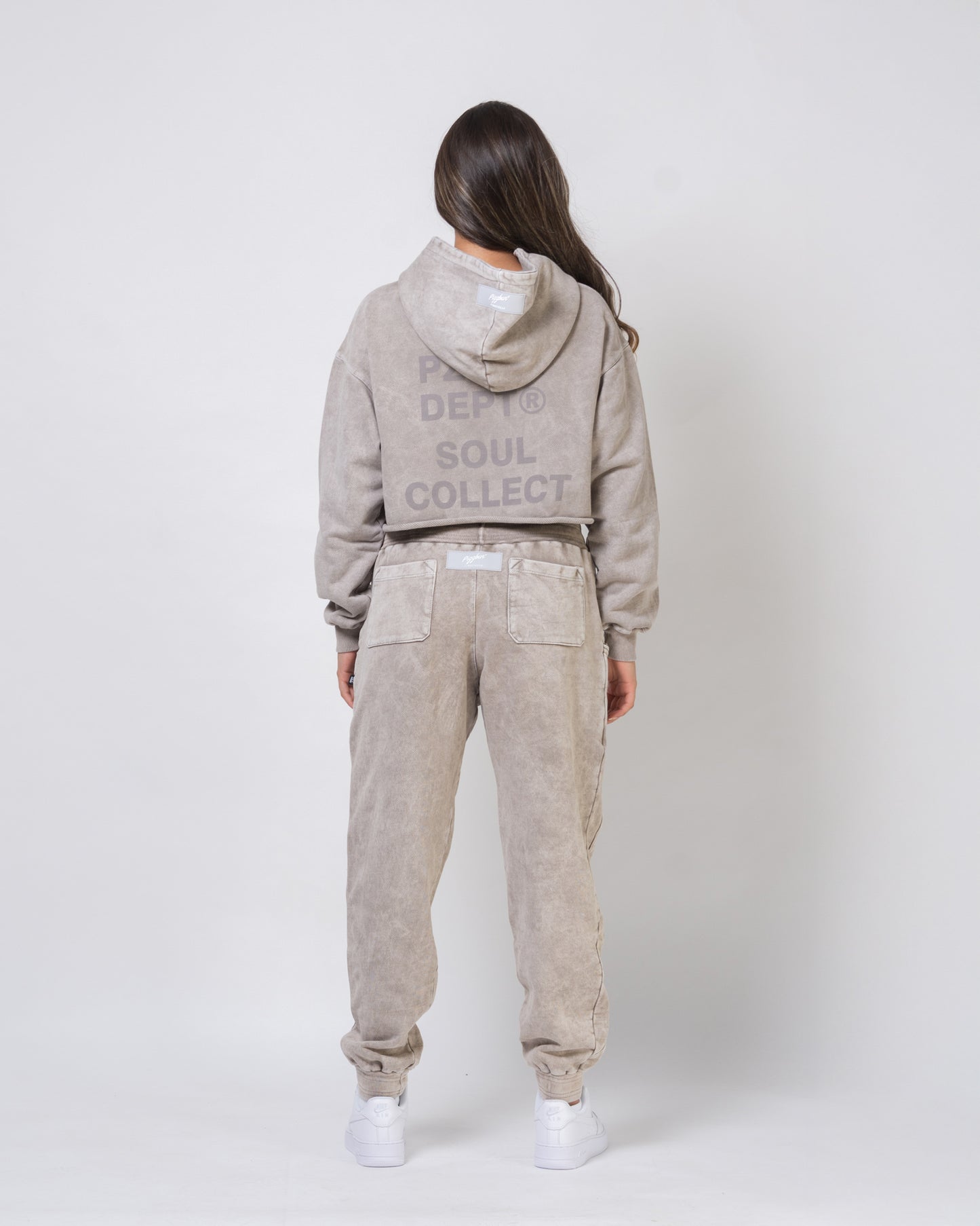 Dept Cropped Hoodie - Gris Acid Wash