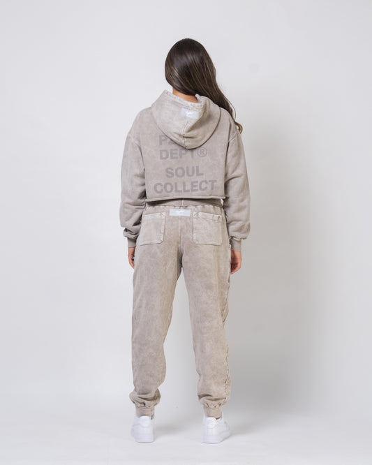 Dept Cropped Hoodie - Gris Acid Wash