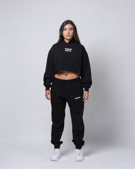 Dept Cropped Hoodie Alta - Negro