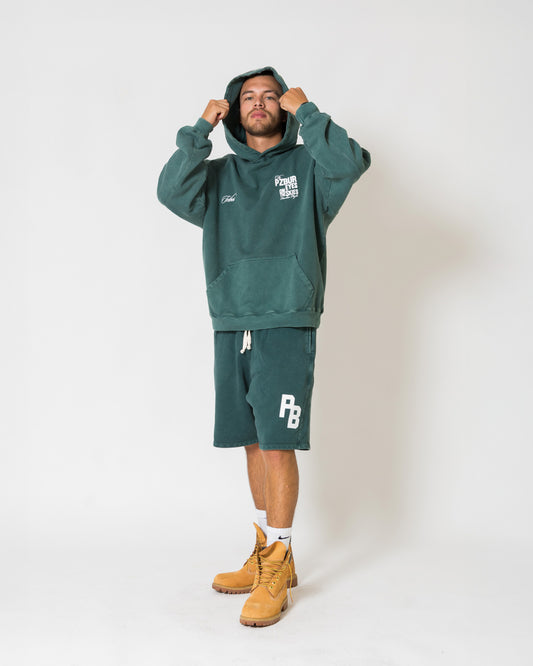 Hoodie Fearless - Pine green acid wash