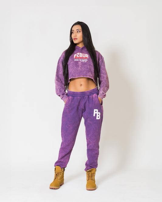 Cropped Hoodie Mountains - Morado acid wash