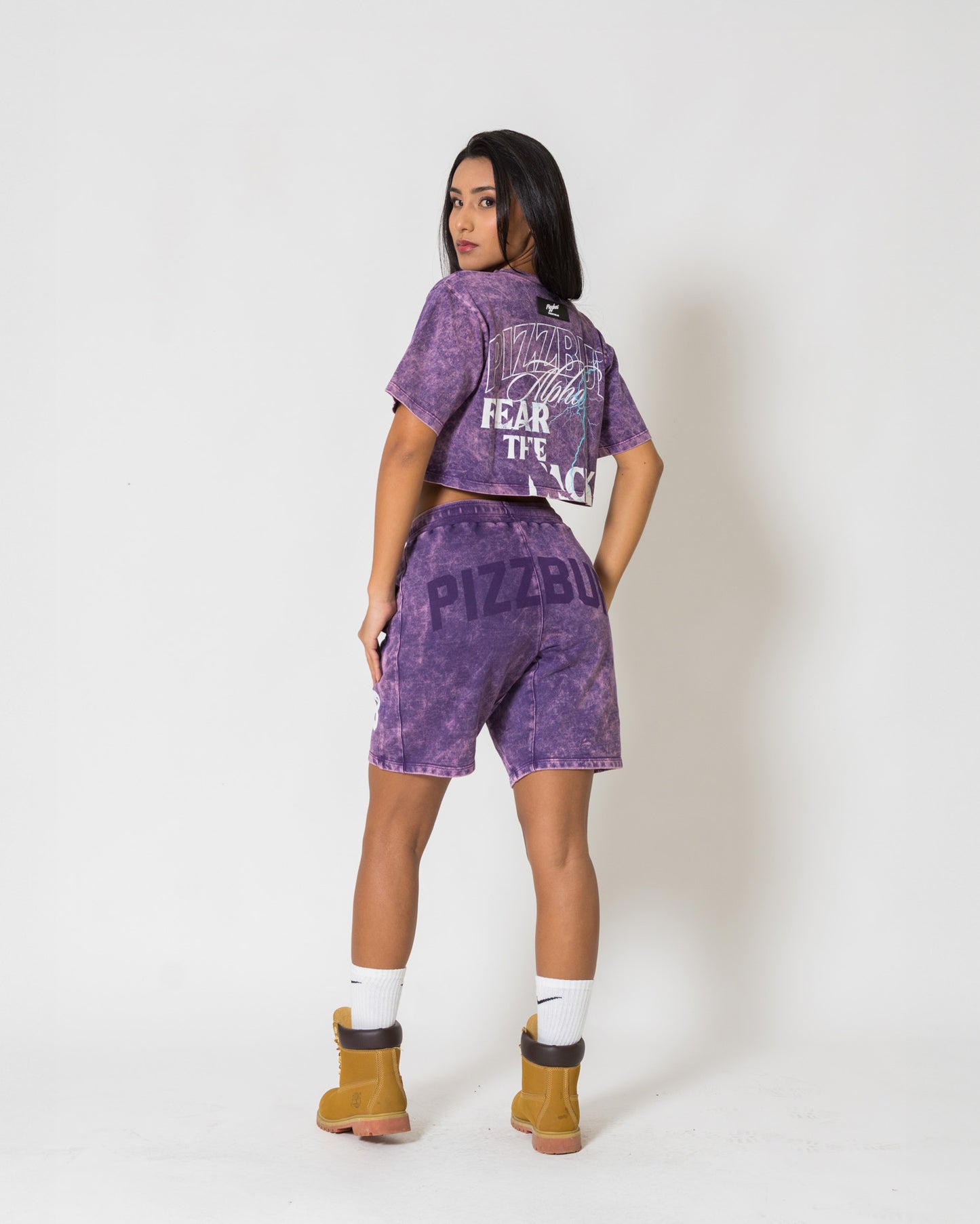 Camiseta Corta Fear - Morado acid wash