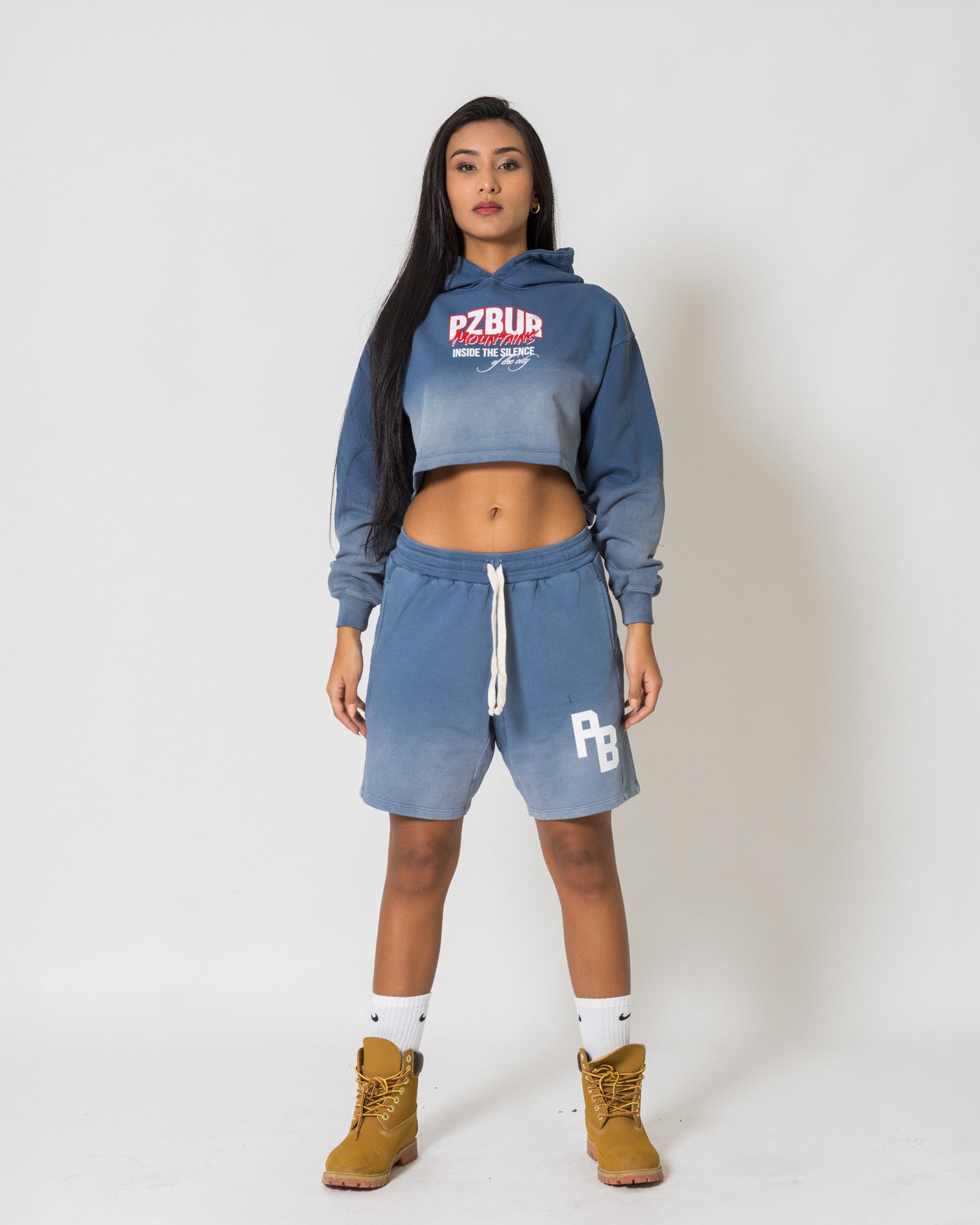 Cropped Hoodie Mountains - Vintage blue
