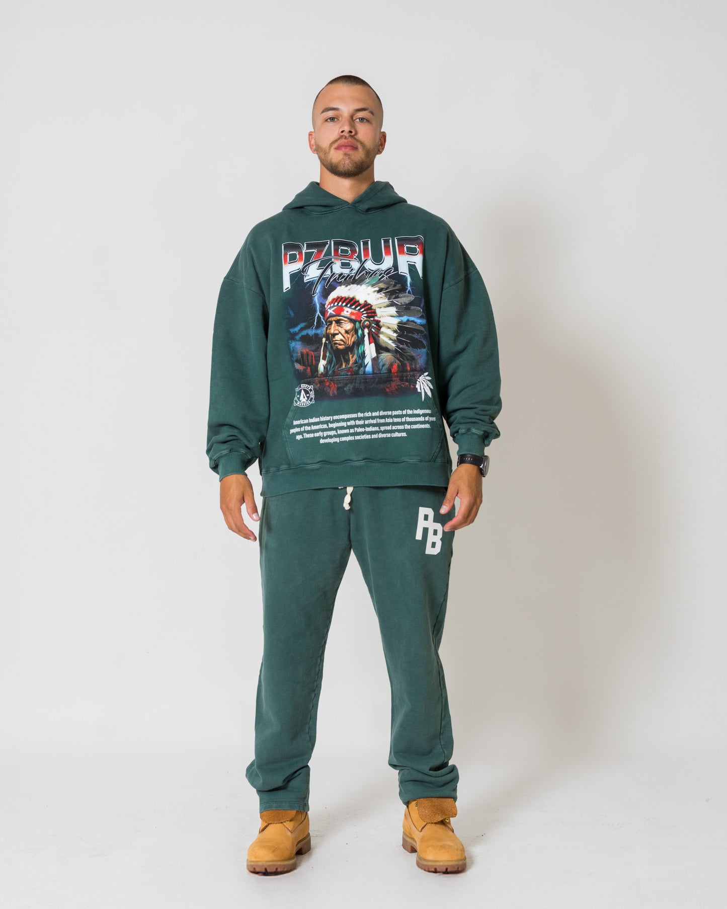 Hoodie Tribes - Pine green acid wash