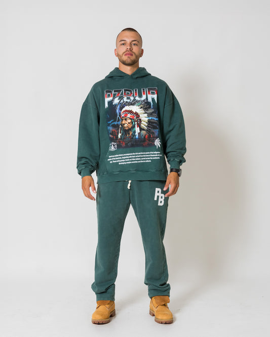 Hoodie Tribes - Pine green acid wash