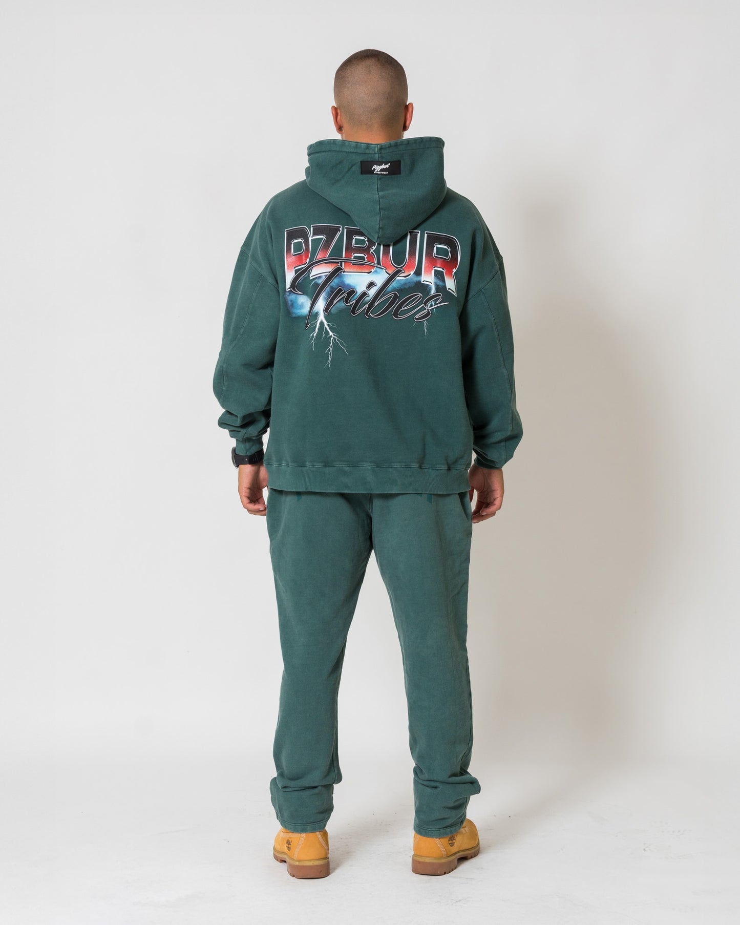 Hoodie Tribes - Pine green acid wash