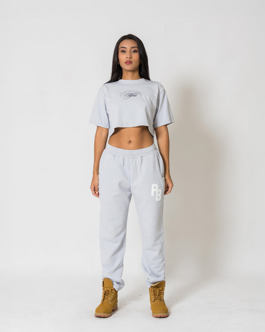 Camiseta Cropped Fear - Gris azulado