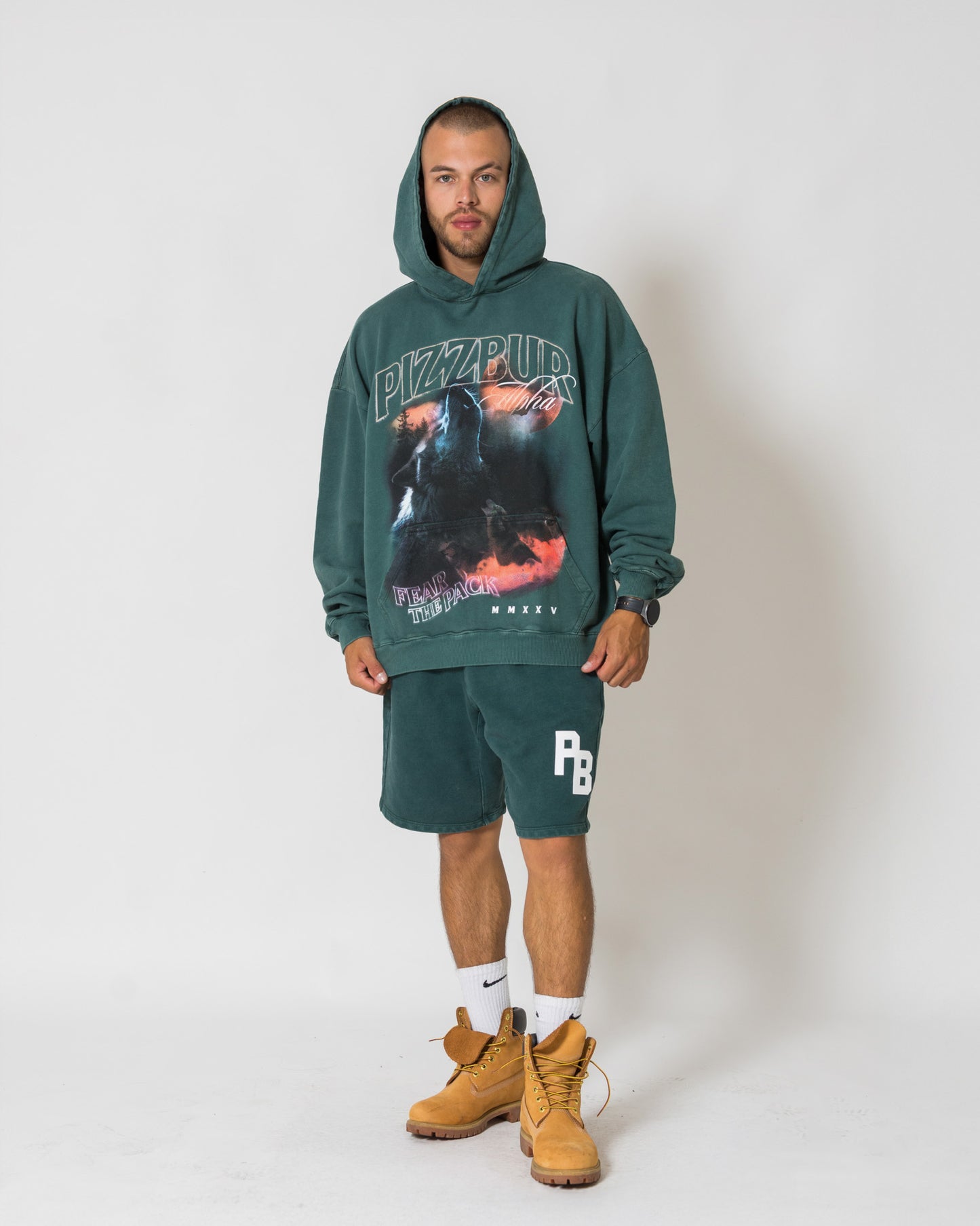 Hoodie Alpha - Pine green acid wash