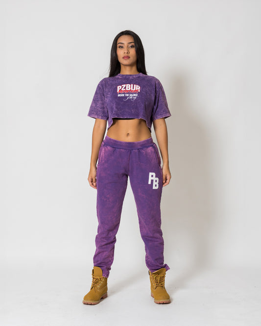 Camiseta Cropped Mountains - Morado acid wash