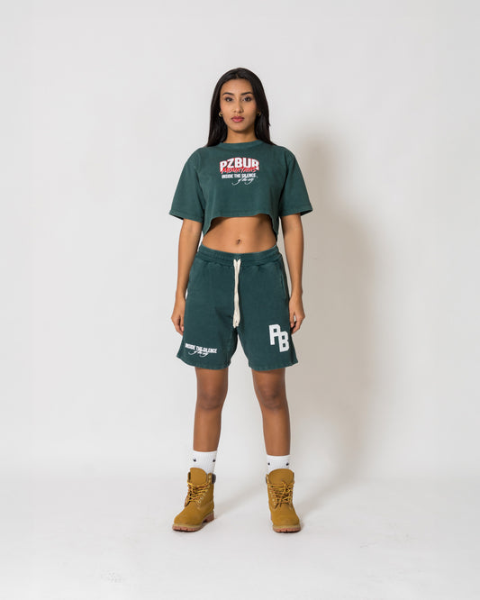 Camiseta Cropped Mountains - Pine green acid wash