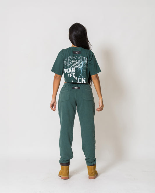 Camiseta Cropped Fear - Pine green acid wash