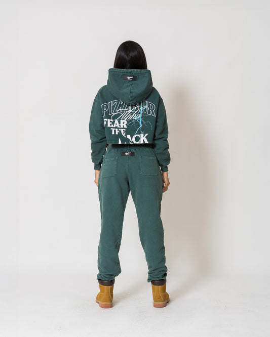 Cropped Hoodie Fear - Pine green acid wash