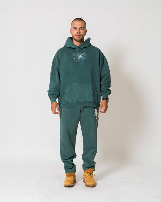 Hoodie Fear - Pine green acid wash