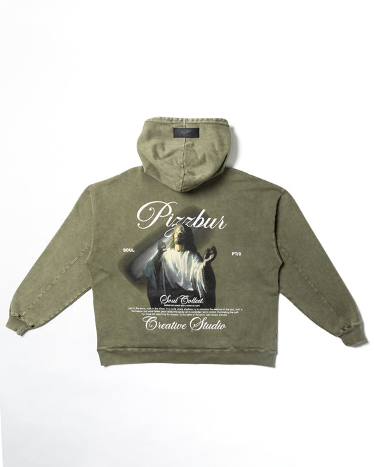 Hoodie Light - Verde Oliva Acid Wash
