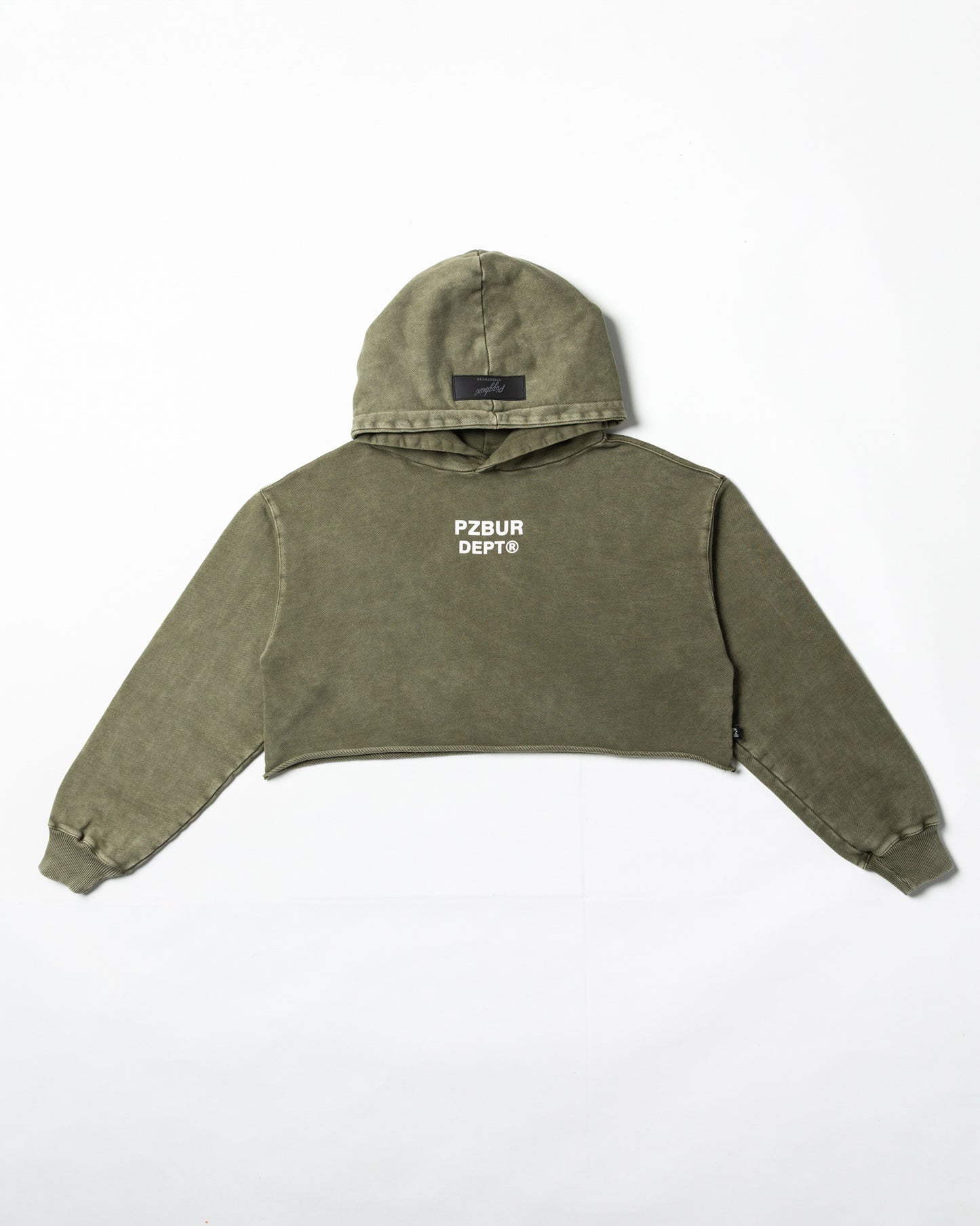 Dept Cropped Hoodie Alta - Verde Oliva Acid Wash