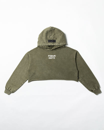 Dept Cropped Hoodie Alta - Verde Oliva Acid Wash