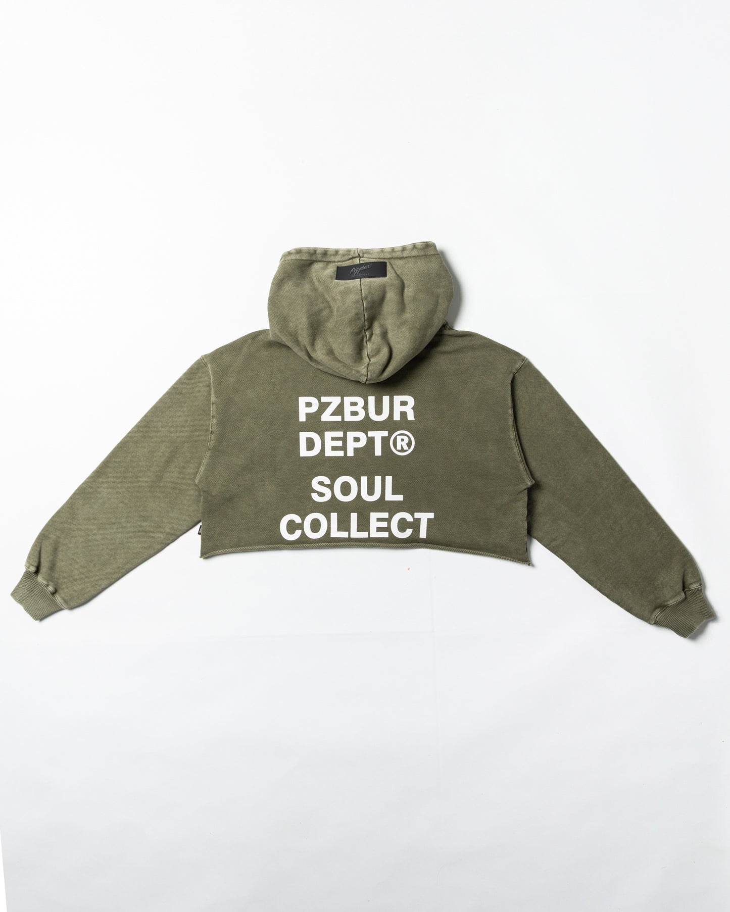 Dept Cropped Hoodie Alta - Verde Oliva Acid Wash
