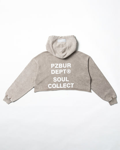 Dept Cropped Hoodie Alta - Gris Acid Wash