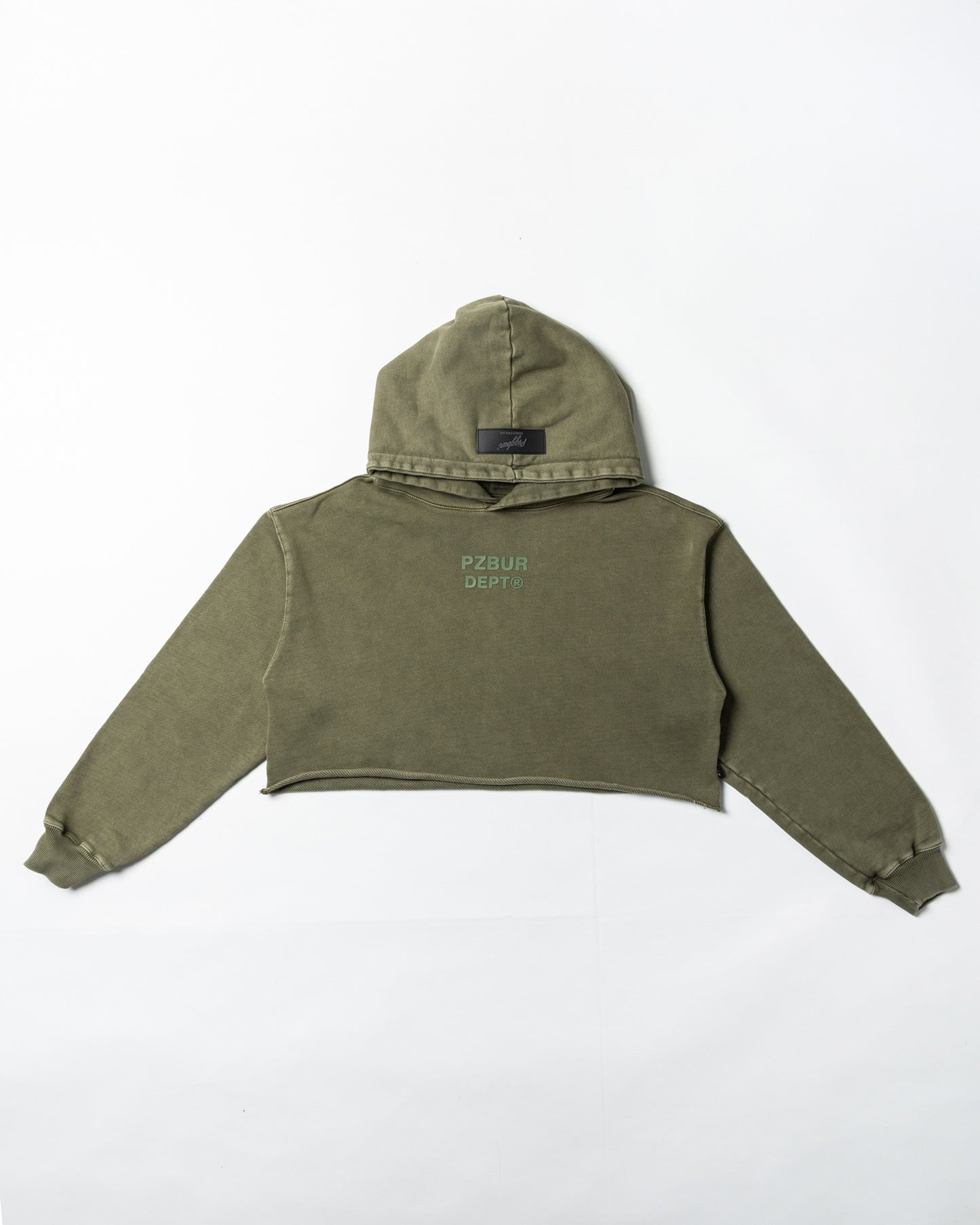 Dept Cropped Hoodie - Verde Oliva Acid Wash