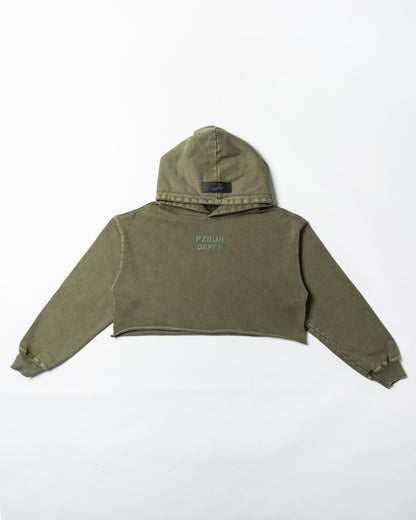 Dept Cropped Hoodie - Verde Oliva Acid Wash