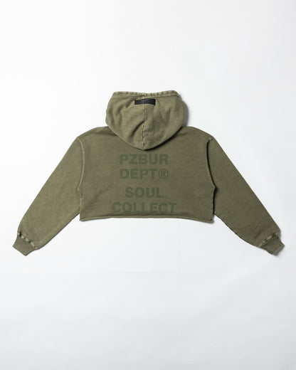 Dept Cropped Hoodie - Verde Oliva Acid Wash