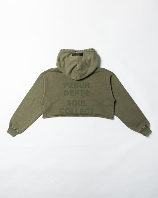 Dept Cropped Hoodie - Verde Oliva Acid Wash