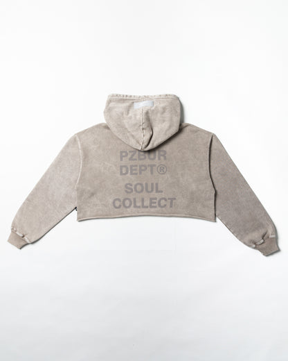 Dept Cropped Hoodie - Gris Acid Wash
