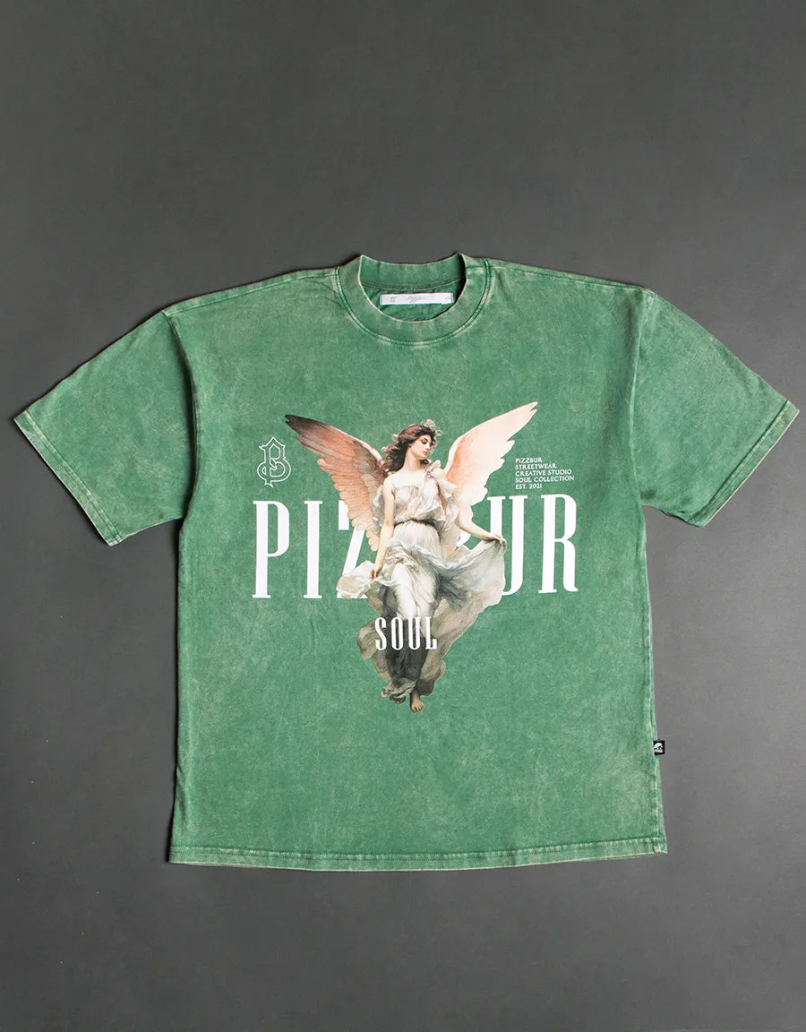 T-SHIRT PEACE - VERDE ACID WASH