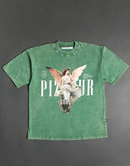 T-SHIRT PEACE - VERDE ACID WASH